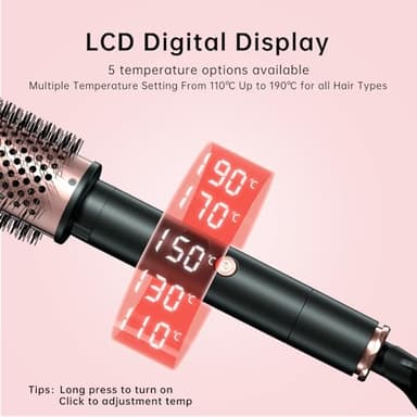 2in1 Negative Thermal Brush for Blowout Look, 1.5 Inch/1.75 Inch Heated Round Brush for Curls & Volum, 5 Temperature Curling Iron, Dual Voltage - Image 4