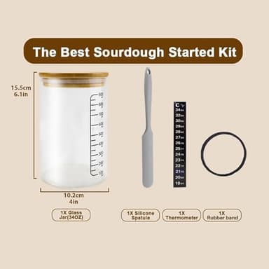 Pro Sourdough Bread Starter Kit - 34 oz sourdough jar with 5 unique features for the perfect sour dough bread & sourdough starter kit - baking supplies (34oz-1pack - Image 6