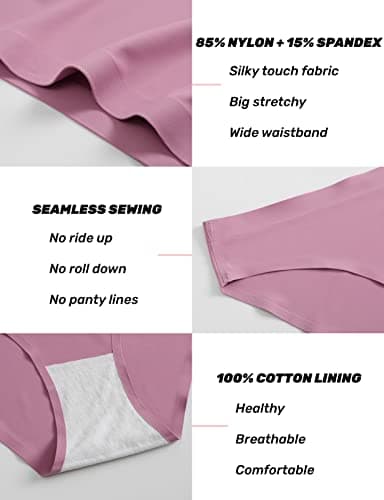 Caterlove Women's Seamless Underwear No Show Stretch Bikini Panties Silky Invisible Hipster 6 Pack (A, Large) - Image 3