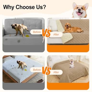 Smiry Waterproof Dog Blanket, 82x120 Inch Soft Pet Bed Cover Reversible, Washable Sofa Couch Furniture Protector for Small Medium Large Dog Puppy Cat, Camel/Beige - Image 5