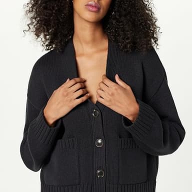 The Drop Women's Brigitte Cotton Blend Chunky Cardigan, Black, XL - Image 3