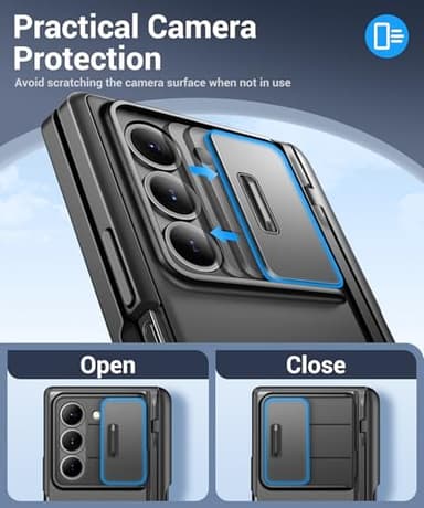 BERFY for Z Fold 6 Case with Privacy Screen Protector, [Anti Spy] Built-in S Pen Holder, Slide Camera Cover, Hidden Kickstand, Full Body Shockproof Slim Phone Case for Samsung Galaxy Z Fold 6, Black - Image 5