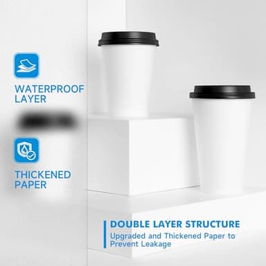 RACETOP Coffee Cups with Lids 16 oz 100 Pack, Disposable Paper Cups with Lids, To Go Hot Cups for Home/Office - Image 6