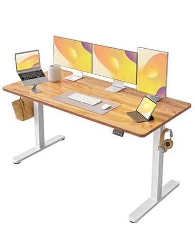 FEZIBO Electric Standing Desk, Height Adjustable Stand up Desk, 60 x 24 Inches Sit Stand Home Office Desk, Computer Desk, Light Rustic Brown - Image 1