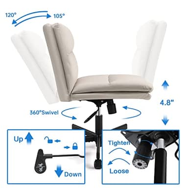 EMIAH Armless Office Desks Chair with Wheels PU-Padded Vanity Chair Mid-Back Ergonomic Home Office Computer Chair Comfortable Adjustable Swivel Task Chair with Thickened Cushion - Image 9