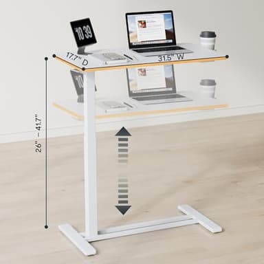 FLEXISPOT Mobile Standing Desk with Wheels Pneumatic Laptop Rolling Computer Cart Movable Height Adjustable Small Sit Stand Desk Computer Workstations Home Use（31.5" W x 17.7" D,White+Maple - Image 3