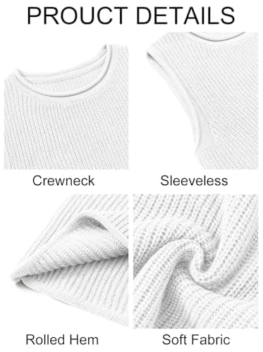 Imily Bela Womens Sleeveless Sweater Vest Casual Crewneck Loose Fit Knit Tank Tops Lightweight Trendy Summer Ribbed Pullover White - Image 5