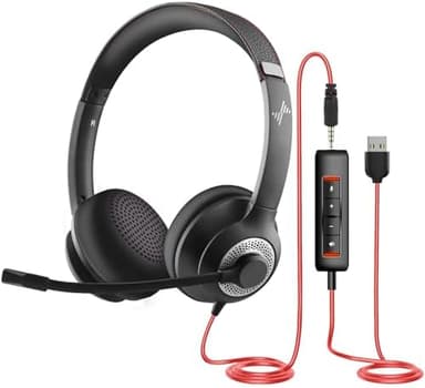 USB Headset with Microphone for PC, On-Ear Computer Laptop Headphones with Noise Cancelling Microphone in-line Control for Home Office Online Class Skype Zoom (USB+3.5mm, Black - Image 3