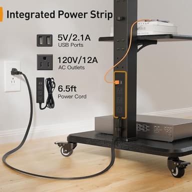 Perlegear Mobile TV Stand with Power Outlet, Tilt & Swivel Rolling TV Cart for 32 to 65 70 75 inch TVs up to 110 lbs, Height Adjustable Rolling TV Stand with Wheels, Max VESA 600x400mm, PGTVMC17 - Image 2