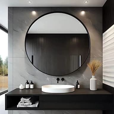 USHOWER Bathroom Mirrors for Over Sink, 30 Inch Circle Mirror with Metal Frame, Black Wall Mirror for Vanity, Entryway, Living Room, Hallway and Bedroom Decor - Image 1