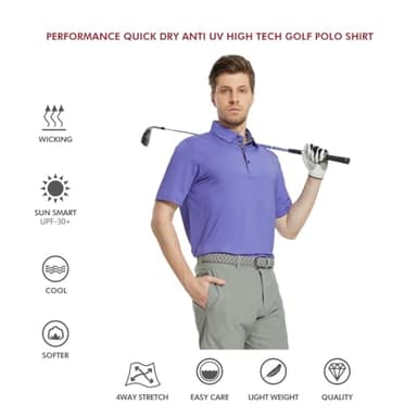 Golf Polo Shirts for Men Dry Fit Short Sleeve Performance Moisture Wicking Casual Solid Collared Men’s Polo Shirts Bluish Violet - Image 5
