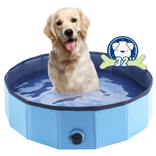 Eooqi Foldable Dog Pool, Portable Pet Bath Tub and Kiddie Swimming Pool, Collapsible Bathtub for Puppies, Small, Medium and Large Dogs, Cats and Kids, 32 x 8 in, Blue - Image 1