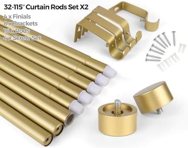 KAMANINA Curtain Rods 2 Pack, Heavy Duty Curtain Rod for Windows 66 to 120 Inch, 1 Inch Gold Modern Drapery Rods with End Cap (32"-115", 2Pack) - Image 7