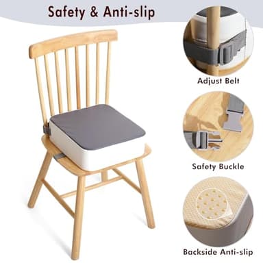 TOTIDYH Toddler Booster Seat for Kitchen Chair, Non-Slip Kids Dining Table Booster Seat with Adjustable Safer Straps, Portable Baby Eating Travel Increasing Cushion - Image 3