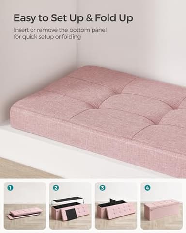 SONGMICS MAZIE Collection - 43 Inches Folding Storage Ottoman Bench, Ottoman Foot Rest, End of Bed Bench, Storage Chest, Load 660 lb, for Living Room, Bedroom, Entryway, Jelly Pink ULSF077R11 - Image 7