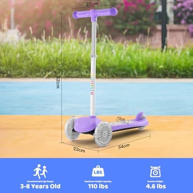 TONBUX Kids Scooter for Ages 3-8, Toddler Scooter with Light-Up Deck and Wheels, Adjustable 4-Level Height 3-Wheel Scooters for Kids, Lean-to-Steer Design (Purple) - Image 8
