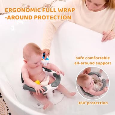 LDIIDII Baby Bath Seat for Babies 6 Months & Up Sitting Up,Infant Bath Seat with Temperature Alert+Open Backrest+on/Off Armrest,Toddler Bath seat Baby Bath Chair for Bathtub,Tub,Sink Grey - Image 4