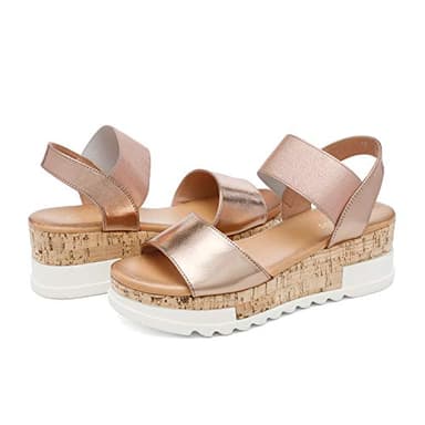 DREAM PAIRS Womens Open Toe Elastic Strap Casual Flatform Platform Sandals,Size 10,Champagne-2,Reed-2 - Image 2