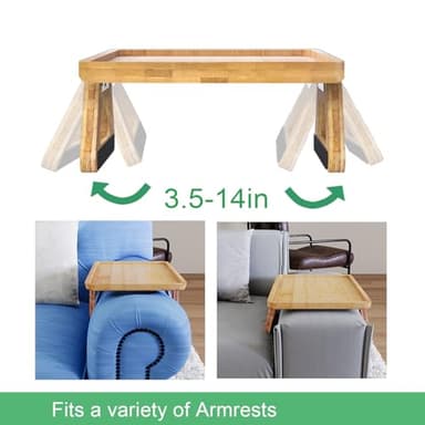 Danfoxer Couch Arm Tray,Bamboo Folding Sofa Tray,Sofa Armrest Trays Clip-On Couch Desk for Drinks,Snacks,Phone,Remote Control（Natural） - Image 4