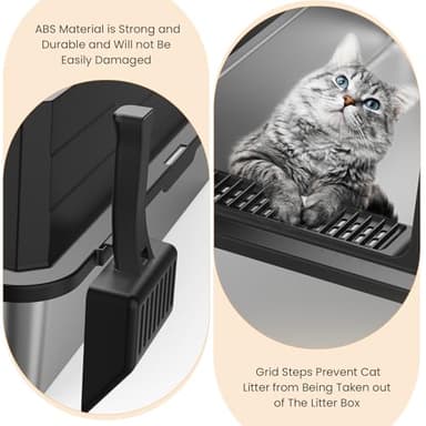 XXXL Stainless Steel Litter Box,Extra Large 28" L x 20" W Metal Litter Box for Big Cats & Multiple Cats with High Sided, Anti-Urine Leakage, Non-Sticky, Easy Cleaning, Include Scoop(Black) - Image 6