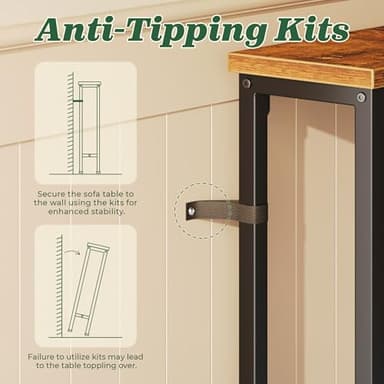 SUPERJARE 5.9 Inch Narrow Console Table with Outlet, Sofa Table Set of 2, Total Length 78'', Behind Couch Table, Long Entryway Tables with Charging Station, for Living Room, Rusitc Brown - Image 9