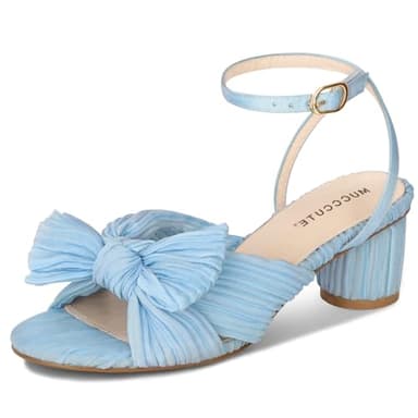 MUCCCUTE Women's Bow Knot Heeled Sandals Ankle Buckle Strap Chunky Heeled Open-toe Comfortable Wedding Party Fashion Heeled - Image 1