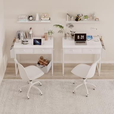 Lufeiya Small White Desk with Drawers - for Bedroom, 32 Inch Home Office Computer Desk with Fabric Storage Drawer and Bag, Study Writing Table for Small Spaces, White - Image 6