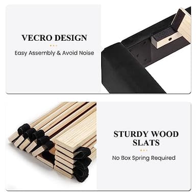 SHA CERLIN Queen Bed Frame/Velvet Upholstered Platform Bed Frame with Headboard/Strong Wood Slats Support/Mattress Foundation/No Box Spring Needed - Black - Image 4