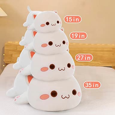 FUYU Cat Stuffed Animals, Soft Cat Plush Pillow Kawaii Kitten Stuffed Animal Toy Gifts for Kids Boys Girls Room Decor (White Round Eyes,15in/37cm) - Image 7