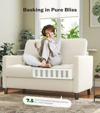 Welzona Loveseat Sofa, 51" Love Seat, Comfy Teddy Small Loveseat for Small Spaces, Tool-Free Setup Sofa Couch for Bedroom, All-Wood Couches for Living Room, No Pillow Included, Beige - Image 8