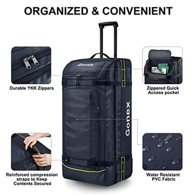 Gonex Rolling Duffle Bag with Wheels, 100L Water Repellent Large Wheeled Travel Duffel Luggage with Rollers 33 inch, Navy Blue - Image 4