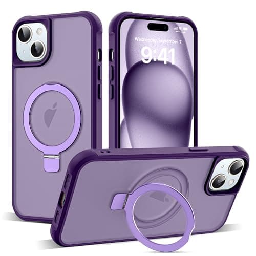 SKYLMW Compatible with iPhone 15 Case with Invisible Magnetic O-Ring Stand Military-Grade Translucent Case for iPhone 15 6.1" [Compatible with Mag-Safe][Great Grip Feeling], Purple - Image 1