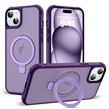 SKYLMW Compatible with iPhone 15 Case with Invisible Magnetic O-Ring Stand Military-Grade Translucent Case for iPhone 15 6.1" [Compatible with Mag-Safe][Great Grip Feeling], Purple - Image 1