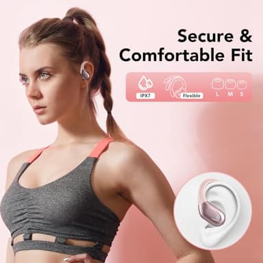 Ear buds Wireless Earbuds Bluetooth 5.3 Headphones 60hrs Playtime with Digital Display Sports Wireless Headphones with Earhook Deep Bass IPX7 Waterproof Over-Ear Earbuds for Android iOS Workout Rose - Image 7