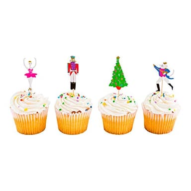 Top Cake Christmas Cupcake Toppers, 24 Nutcracker Holiday Cupcake Toppers - Assorted, Includes Christmas Tree, Ballerina, Nutcracker, And Rat King, Paper Xmas Cupcake Toppers - Restaurantware - Image 1