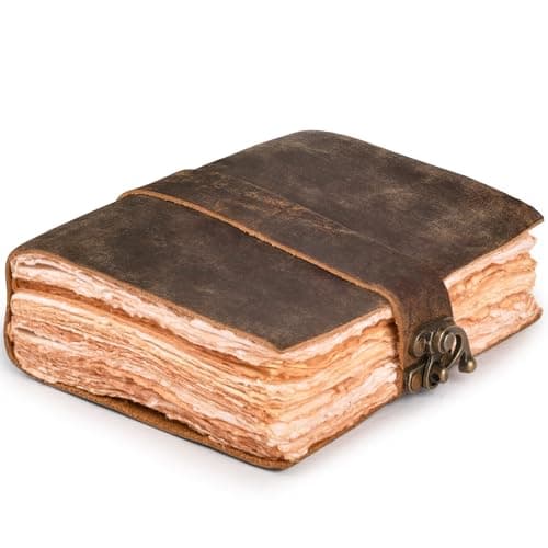 LEATHER VILLAGE Leather Bound Vintage Journal for Women & Men - Book of Shadows - Lock Closure - 200 Pages of Antique Deckle Edges Handmade Paper - Rustic Brown Color - 13 X 8 (A4) inches - Image 1