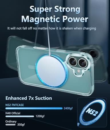 FNTCASE for iPhone 16 Phone Case: Magnetic Military Grade Drop Protection Anti Yellowing Slim Case - Rugged Shockproof Protective Transparent Cell Phone Cover (A-Transparent) - Image 4