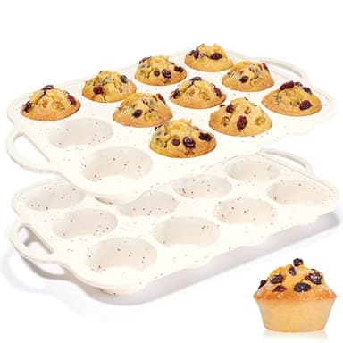 Silicone Muffin Pan, with Metal Reinforced Frame 2.8 Inch Regular Size Silicone Cupcake Pan Nonstick 12 Cups for Baking Homemade Muffins, Cupcakes, Egg Bites 2 Pack Dishwasher Safe BPA Free - Image 1