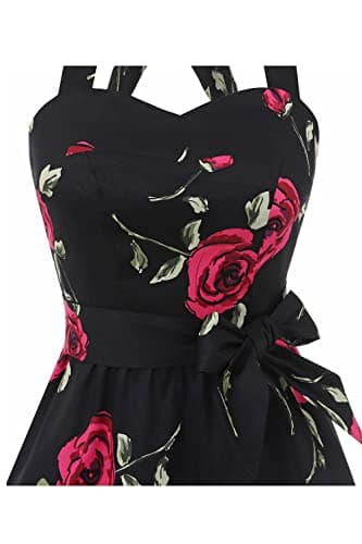 Topdress Women's Vintage Polka Audrey Dress 1950s Halter Retro Cocktail Dress Black/Fuchisa Rose S - Image 6