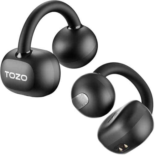 TOZO OpenEarRing True Open Ear Headphones, Lightweight Comfort Open Ear Clip Wireless Earbuds, 40H Play Bluetooth 5.4 Headphones with Smart Digital Display Design Fit Sports Running, Workout Black - Image 1