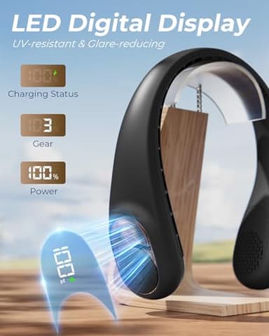 Neck Fan, Personal Fan with LED Display, USB-C Rechargeable, 4000mAh-Battery, 3-Speed Adjustment & Whisper-Quiet Operation, Perfect for Home, Travel, Sports - Image 6