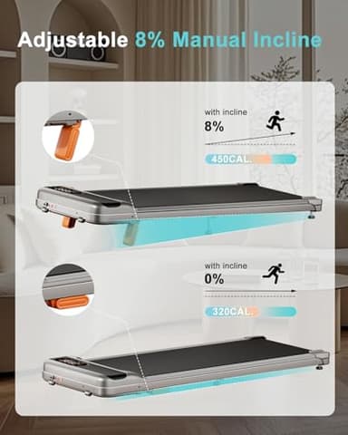 Abonow Walking Pad with Incline, 2.5HP Walking Pad Treadmill,2 in 1 Portable Under Desk Treadmill 265lb Weight Capacity,Walking Pad with Incline for Home Small,Remote Control,LED Display - Image 2