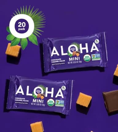 ALOHA Organic Plant Based Protein Bar MINIS |Caramel Chocolate Pecan | 20 Count, 24g Bars | Vegan, Low Sugar, Gluten Free, Low Carb, Non-GMO, Stevia Free, Soy Free, No Sugar Alcohols - Image 5