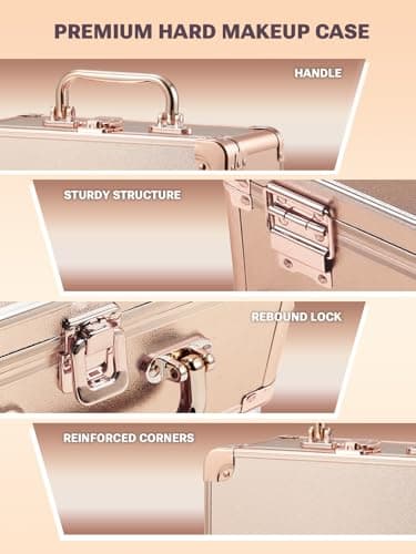 Qislee Makeup Box with A Detachable Lighted Mirror, Waterproof Travel Train Case, Cosmetic Organizer and Makeup Suitcase with Adjustable Dividers, Magnetic LED Mirror(Rose Gold) - Image 4