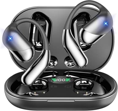 Open Ear Clip Wireless Earbuds Bone Conduction Headphones, Bluetooth 5.4, Open Ear Design, Built-in Mic, IPX7 Waterproof, LED Display Charging Case,Ear Hooks Ear Buds,Design for Running Fitness - Image 1