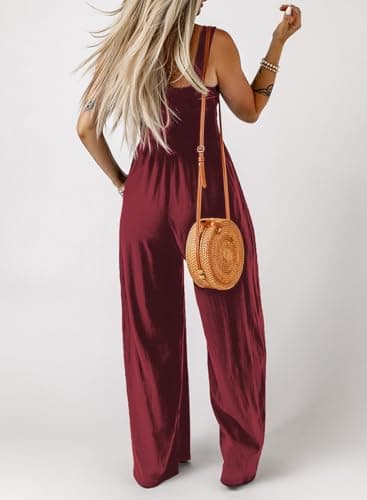 Dokotoo Womens Plus Size Red Jumpsuits for Women Overalls Loose Casual Wide Leg One Piece Sleeveless Solid Jumpsuit Long Pant Rompers with Pockets X-Large - Image 4