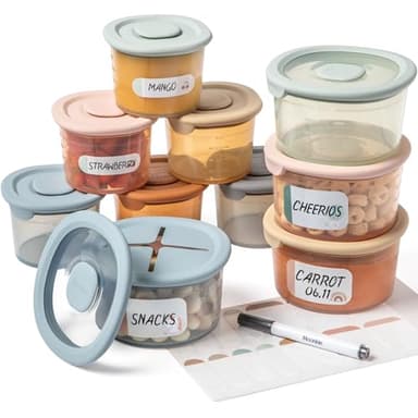 Moonkie Silicone Baby Food Containers | 8oz/4 oz Baby Food Storage Jars with Airtight Lids and A Snack Cup Lid | Freezer,Microwave and Dishwasher Safe, Reusable Baby Food Jars for Infant & Toddler - Image 1
