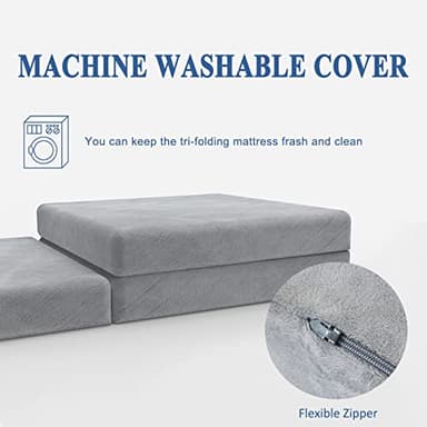 SINWEEK Tri Folding Mattress Foam Topper 4" Thickness Floor Cot Mattress, Guset Bed with Removable&Machine Washable Cover and Lining, CertiPUR-US Certified 38 x 80 Inch - Image 4