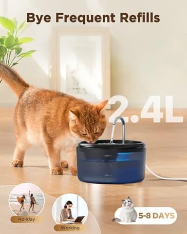 Cat Water Fountain for Cats Indoor: 80oz/2.4L Cat Fountains for Drinking - Quiet Pet Watering Bowls for Cats Inside - Black Kitten Waterer Supplies - for Small and Medium Animals - Image 4