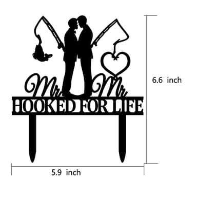 Gay Wedding Cake Topper - HOOKED FOR LIFE - Funny Fishing Gay Wedding Cake Topper, Mr & Mr Wedding Cake Topper (Fishing Gay) - Image 7
